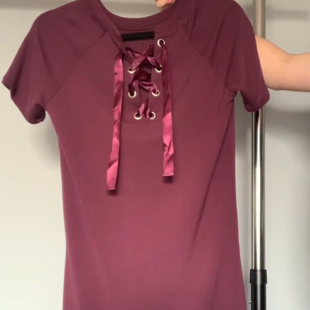 Garage Maroon Criss-Cross Short-Sleeve Dress